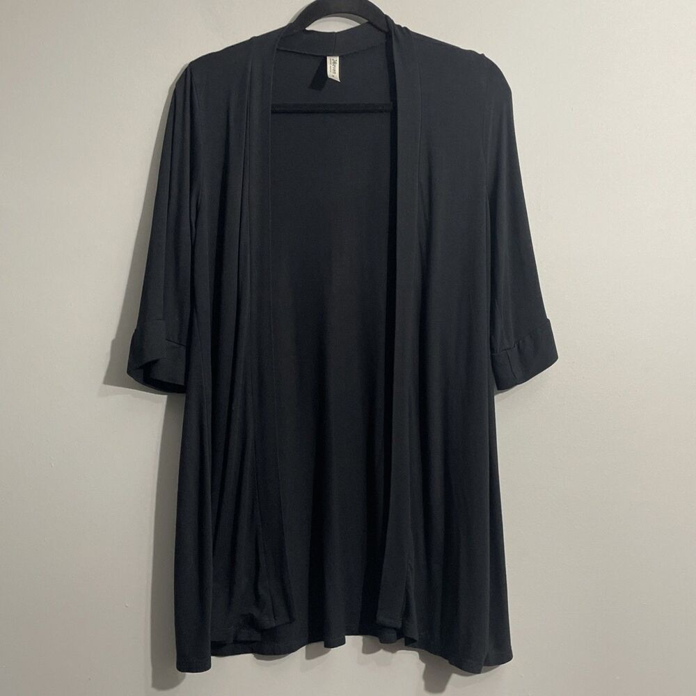 24seven Women's Open Front Elbow Length Sleeve Black Cardigan